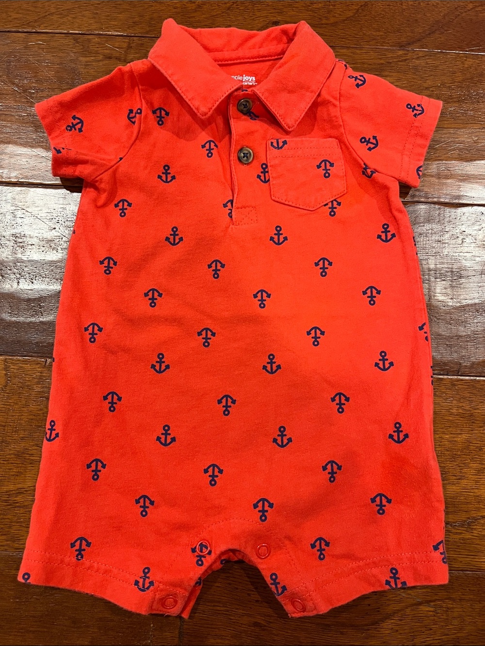 Red Anchor-Print Polo Romper for Kids